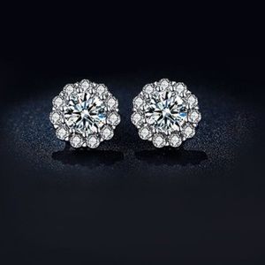 Golden Moon Sterling Silver Flower Stud Earrings With Swarovski Crystals
